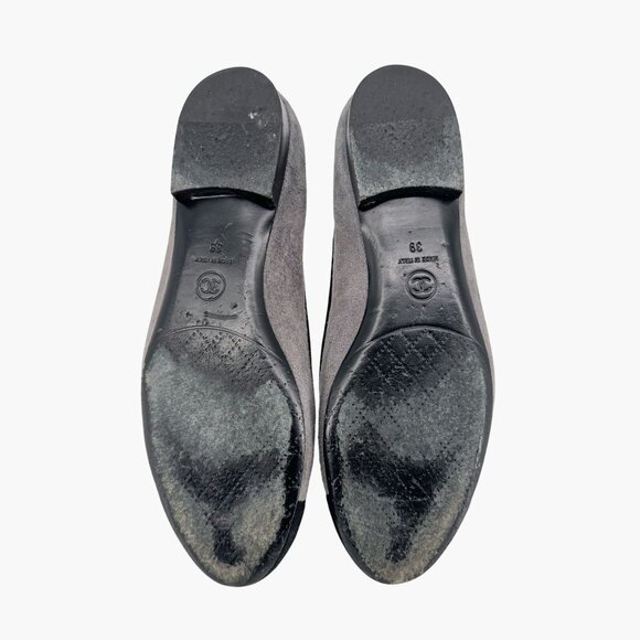 Chanel CC Gray Suede Black Cap Toe Ballet Flats Shoes Size 39 US 8-8.5 Logo - Picture 13 of 15